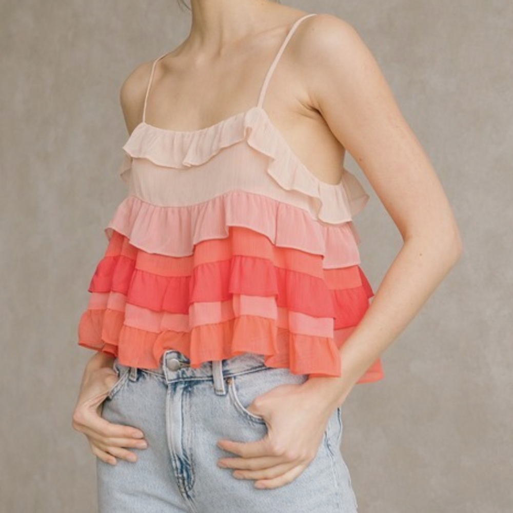 NWT Storia Tiered Ombré Ruffle Tank Top